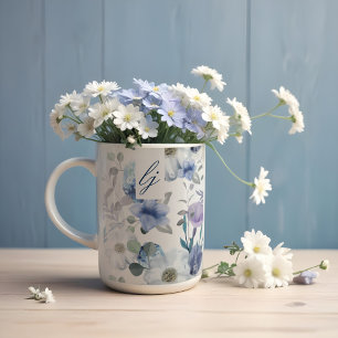 Caneca De Café Casamento Floral de Azul e Lavanda Francês