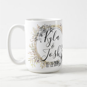 Caneca De Café Casamento Floral De Fúria Chic Silver Personalizad