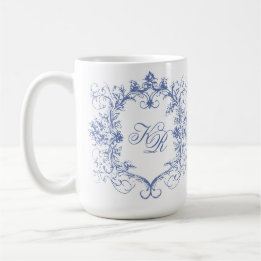 Caneca De Café Casamento Floral Duplo Monograma de Vintage France