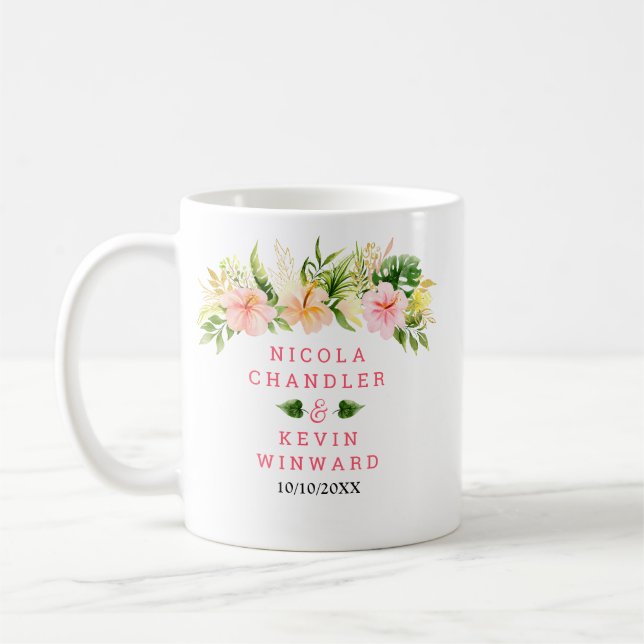 Caneca De Café Casamento Floral na Selva Tropical (Esquerda)