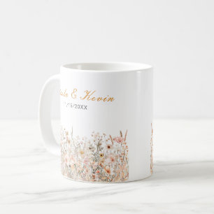 Caneca De Café Casamento Floral Rosa Bege Primavera Flor Silvestr