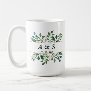 Caneca De Café Casamento Floral Verde Branco
