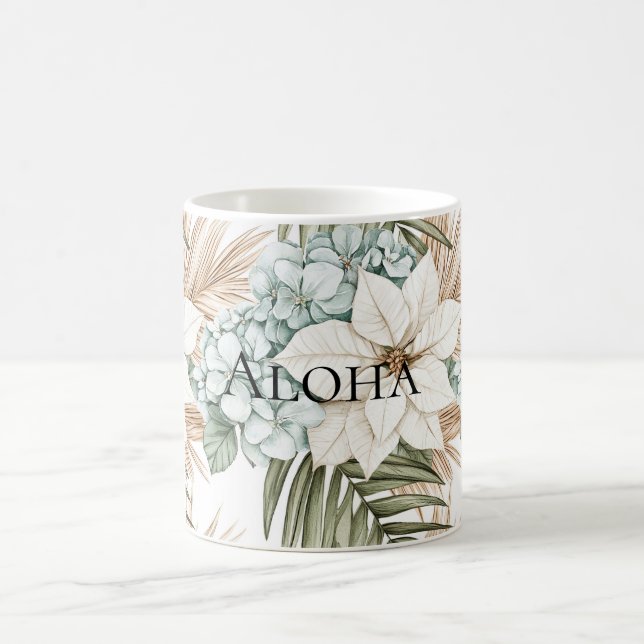Caneca De Café Casamento Flores Brancas Azuis Tropicais (Centro)