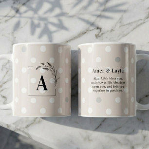 Caneca De Café Casamento Islâmico Inicial Bege Pontos Polka Nikah