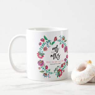 Caneca De Café Casamento multicolorido de flores boêmicas