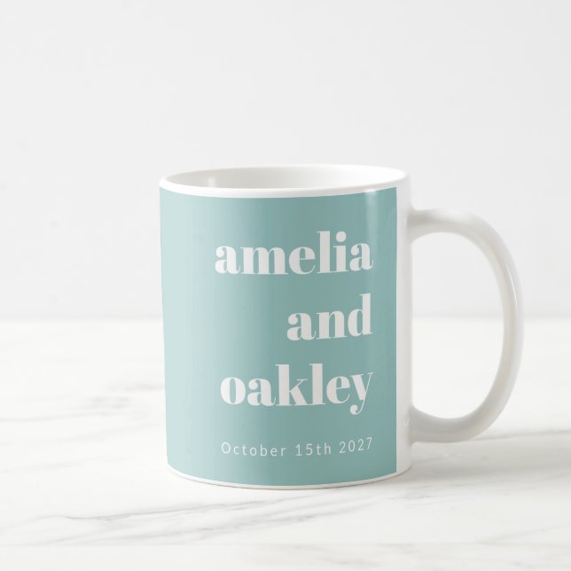 Caneca De Café Casamento Personalizado De Azul Azul Aqua Azul E M (Direita)