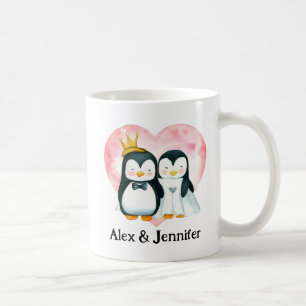 Caneca De Café Casamento Personalizado de Casal Pinguim Personali