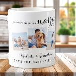 Caneca De Café Casamento Personalizado Do Cachorro Fotográfico Pe<br><div class="desc">Celebre seu noivado e dê ao único casamento de cães salve as datas com esta foto personalizada, e personalizado 'Meus Humanos estão se casando... Salve a caneca de café'. Personalize com suas fotos, nomes e data favoritos. COPYRIGHT © 2020 Judy Burrows, Black Dog Art - Todos Os Direitos Reservados. Casamento...</div>