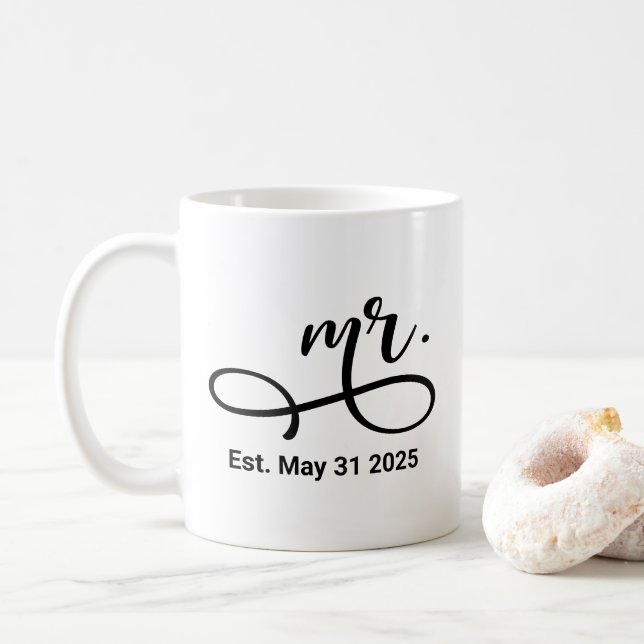 Caneca De Café Casamento Personalizado do Script Moderno Negro Re (Com Donut)