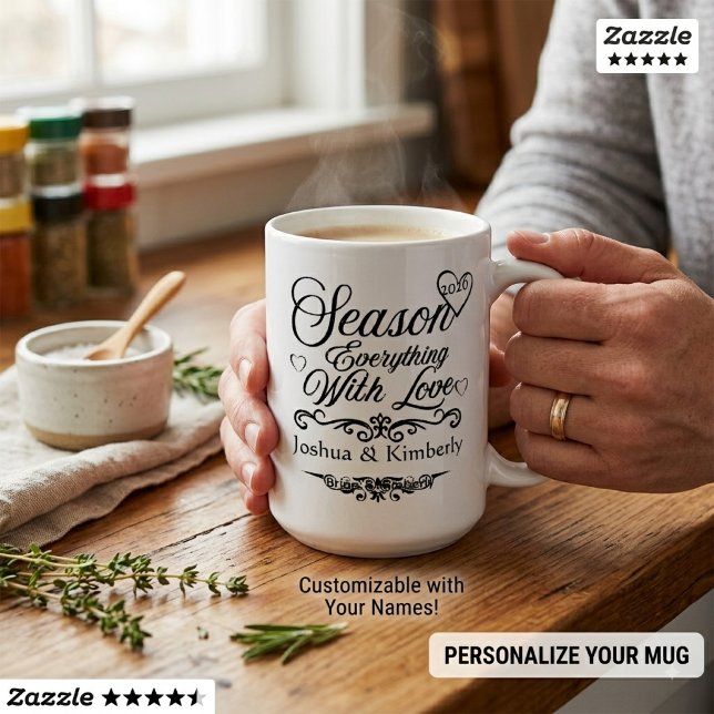 Caneca De Café Casamento personalizado "Tempere Tudo Com Amor" (Criador carregado)