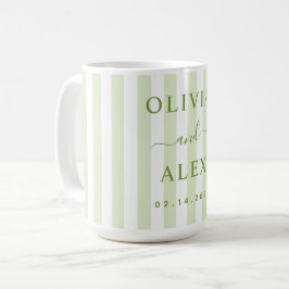 Caneca De Café Casamento Personalizado Verde Listrado Retrô 