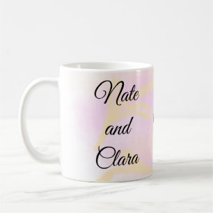 Caneca De Café Casamento pintado à mão com aquarela bege rosa sim