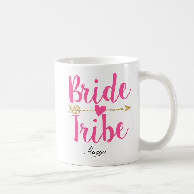 Caneca De Café Casamento Rosa Personalizado da Tribo Bride (Direita)