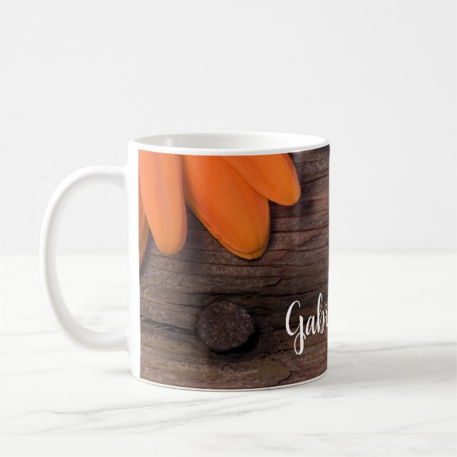Caneca De Café Casamento Rustic Orange Daisy Barn Wood Country (Esquerda)