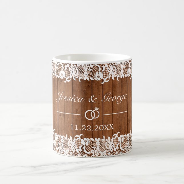 Caneca De Café Casamento Rustic Wood & White Lace (Centro)