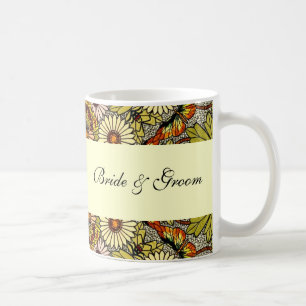 Caneca De Café Casamento vintage, Flores de Jardim Borboletas Flo