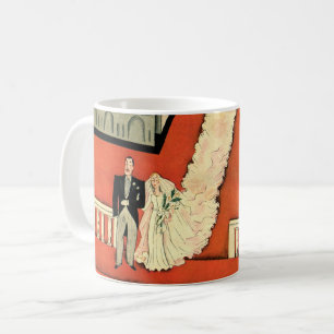 Caneca De Café Casamento Vintage, Noiva e Noivo Art Déco Recém-Ca