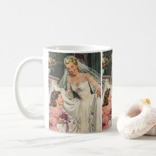 Caneca De Café Casamento vintage, Noiva retrô com Garota Flor