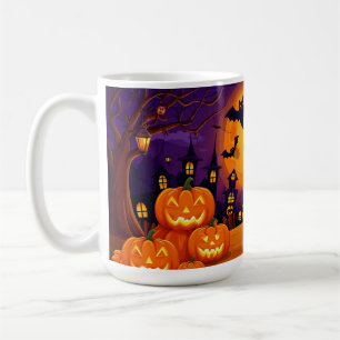 Caneca De Café Casas Assombradas e Abóboras da Lua Cheia 🌙