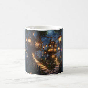 Caneca De Café Casas de Árvore Aconchegantes à Noite no bairro