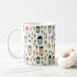 Caneca De Café Casas de Cores de Água Cores Bonitas Realidade