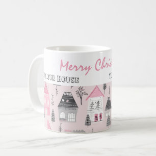 Caneca De Café Casas de Vintage no Natal Rosa