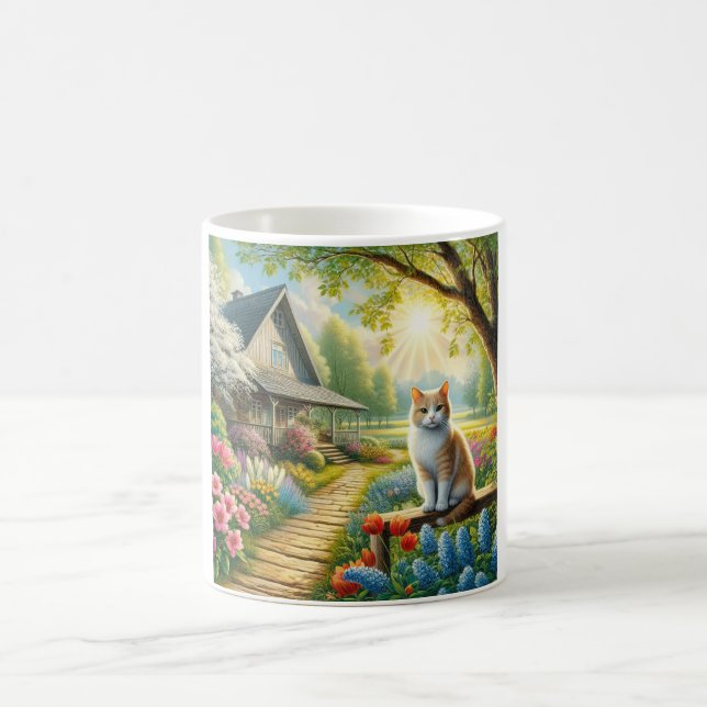 Caneca De Café Casca de primavera/jardim e gato (Centro)