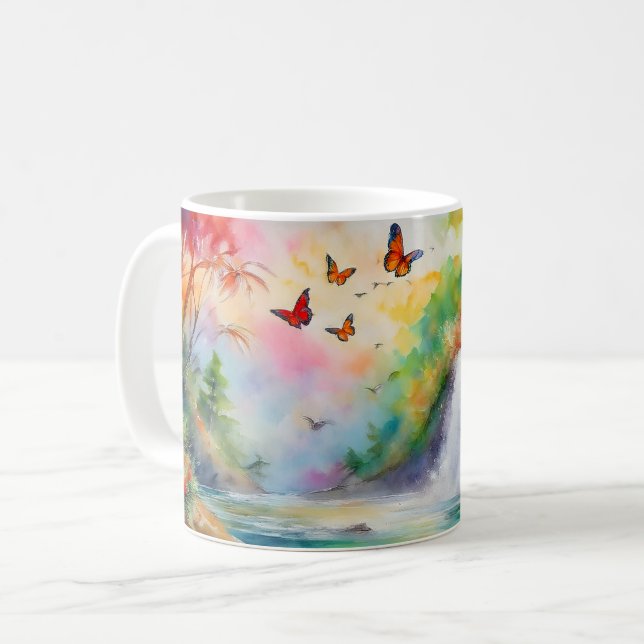 Caneca De Café Cascata Encantada - Escape Em Cascata Tranquila (Frente Esquerda)