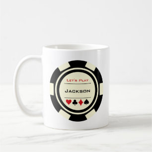 Caneca De Café Casino Poker Chip Black Cream Red com Nome