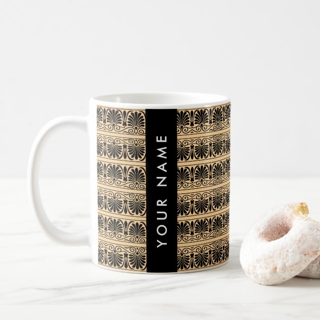 Caneca De Café Castanho Arábico Grego, Seu Nome, Personalizar (Com Donut)