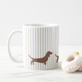 Caneca De Café Castanho Dachshakes em Stripes de bege