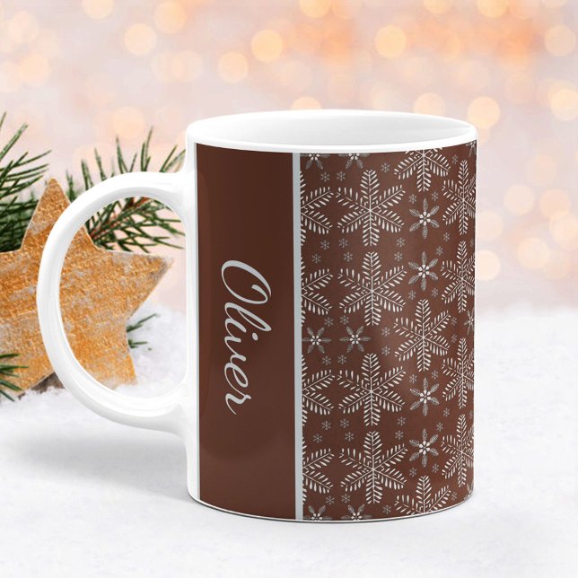 Caneca De Café Castanho e Prata Flocos de Neve Flocos de Natal (Criador carregado)