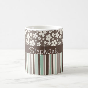 Caneca De Café Castanho Floral Nome Personalizado Coffee Mug