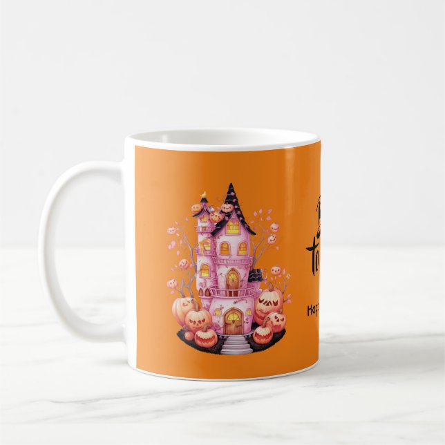 Caneca De Café Castelo Assombrado de Halloween Rosa  (Esquerda)