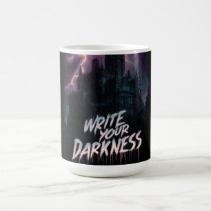 Caneca De Café Castelo Gótico Assombrado sob tempestade com texto