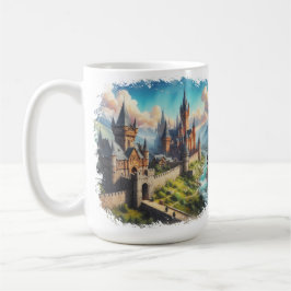Caneca De Café Castelo medieval numa paisagem de Mountain Valley