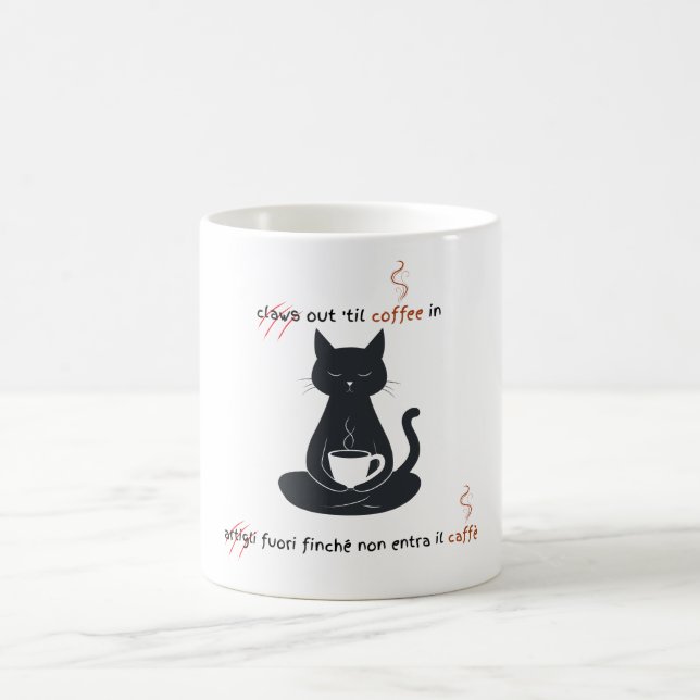 Caneca De Café  Cat + Coffee = Claws” Minimalist Design  (Centro)