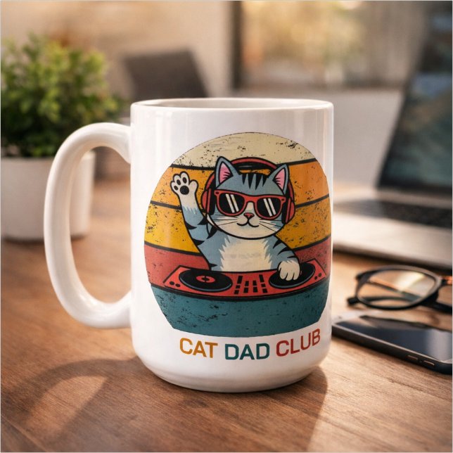Caneca De Café CAT DAD CLUB / Funny Retro misician (Criador carregado)