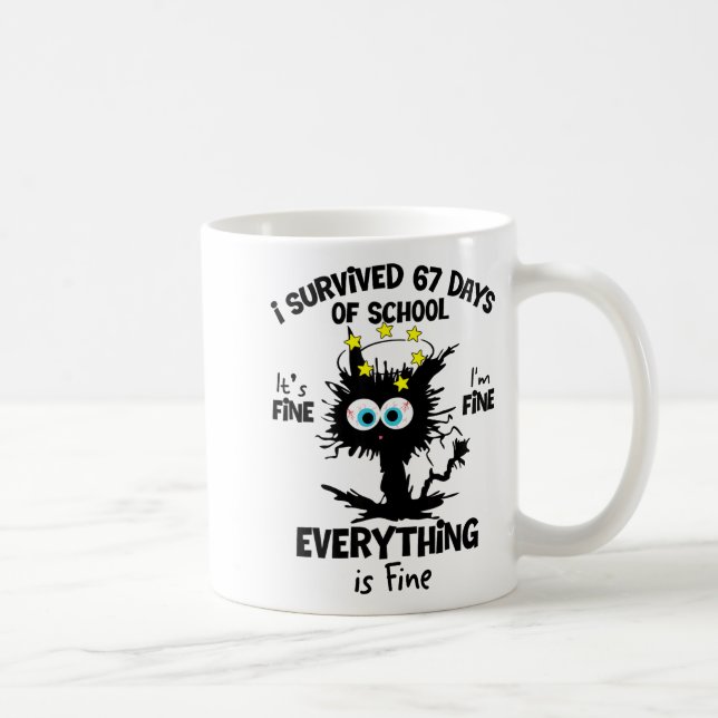Caneca De Café Cat I Survived 67 Days Of School Teachers Students (Direita)