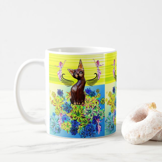 Caneca De Café Cat Kitten Floral Mug (Com Donut)