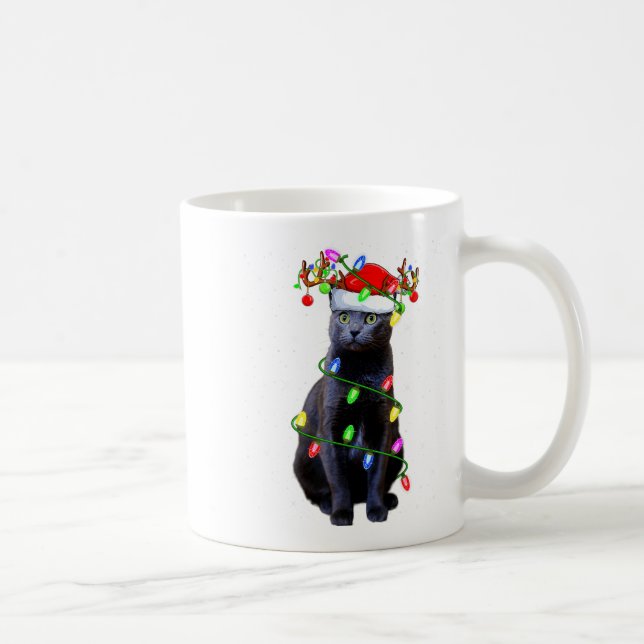 Caneca De Café Cat Lover Xmas Lighting Santa Russian Blue Cat Chr (Direita)