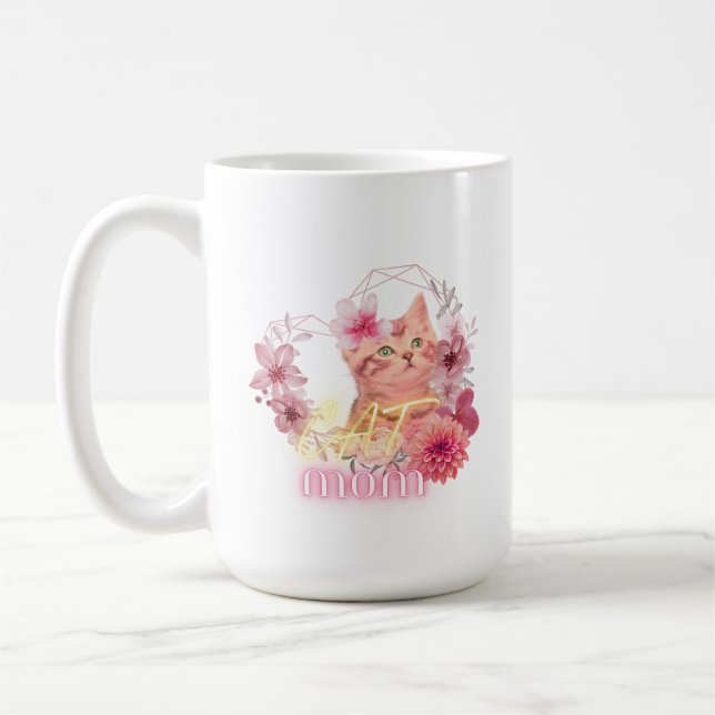 Caneca De Café Cat Mamãe Mug - Gatinho Floral Bonito Café (Esquerda)