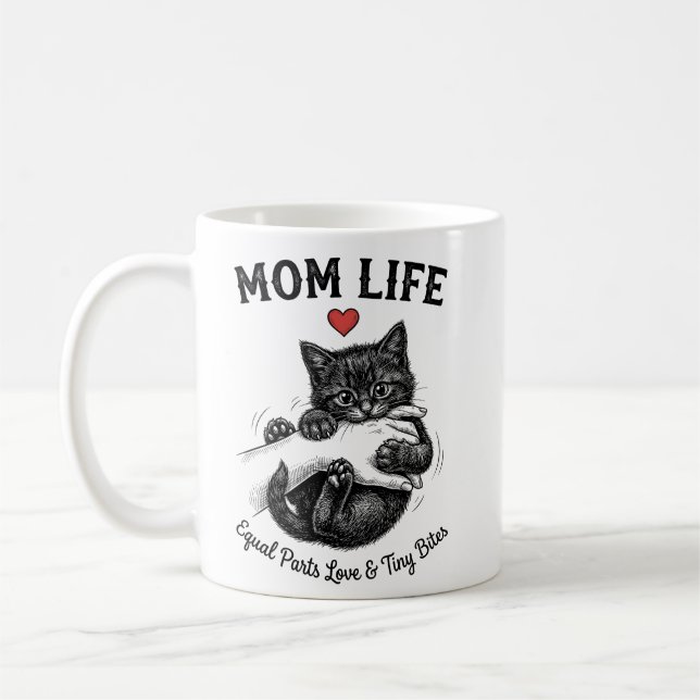 Caneca de café Cat Mom | Mãe Vida Gatinho Fofo Eng (Esquerda)