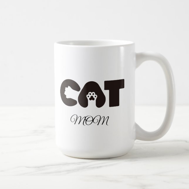 Caneca de café Cat Mom - Pow fofo com letra gato (Direita)