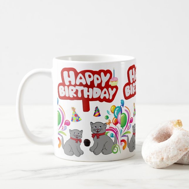 Caneca De Café Cat Mug Happy Birthday Mug (Com Donut)