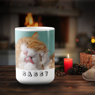 Caneca De Café Cat Pet Snowflakes Foto de Feriado