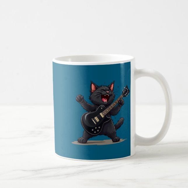 Caneca De Café Cat Playing Guitar Rock And Roll Rock Star Funny  (Direita)