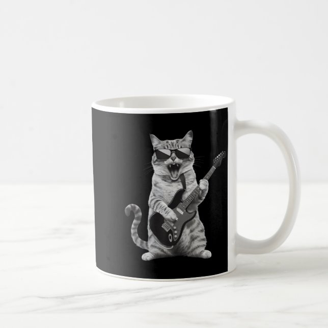 Caneca De Café Cat Playing Guitar Rock Star Rock And Roll Men Wom (Direita)