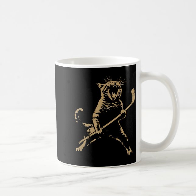 Caneca De Café Cat Playing Ice Hockey  (Direita)
