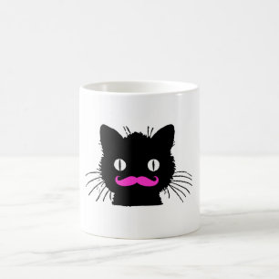 CANECA DE CAFÉ CAT PRETO DO VINTAGE COR-DE-ROSA ENGRAÇADO DO